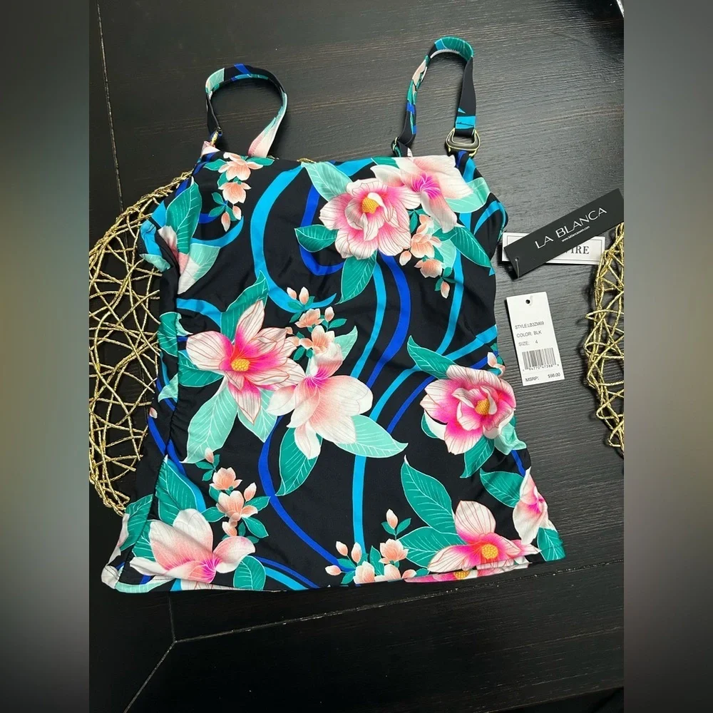 La Blanca Tankini Nightfall Blooms Lingerie Adjust Strap Underwire Swimsuit 4